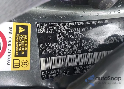 2017 Toyota Highlander Xle z USA, uszkodzony, nr VIN 5TDJZRFH9HS461928